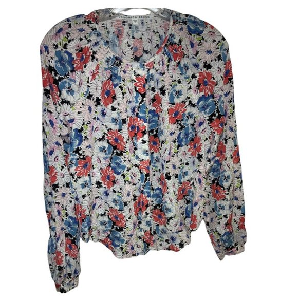 Veronica Beard Madge Multi-Color Floral Long Sleeve Silk Blouse Size 2 - Picture 1 of 4